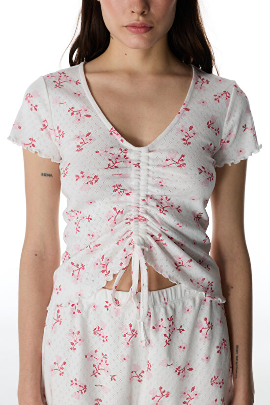 Pink Blossom Pointel T-Shirt Pajama Top - 2