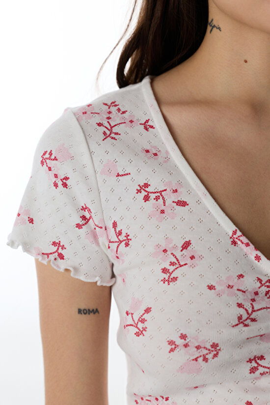 Pink Blossom Pointel T-Shirt Pajama Top - 3