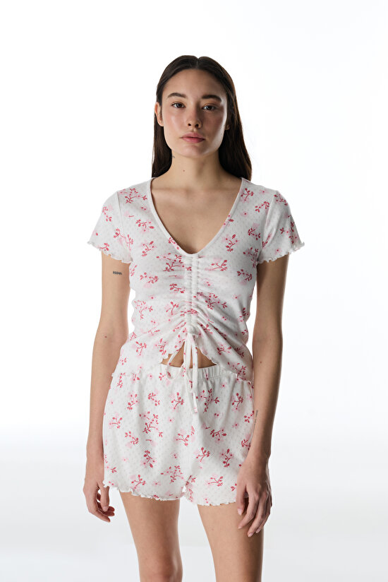 Pink Blossom Pointel T-Shirt Pajama Top - 4