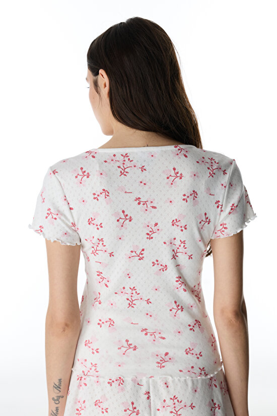 Pink Blossom Pointel T-Shirt Pajama Top - 5