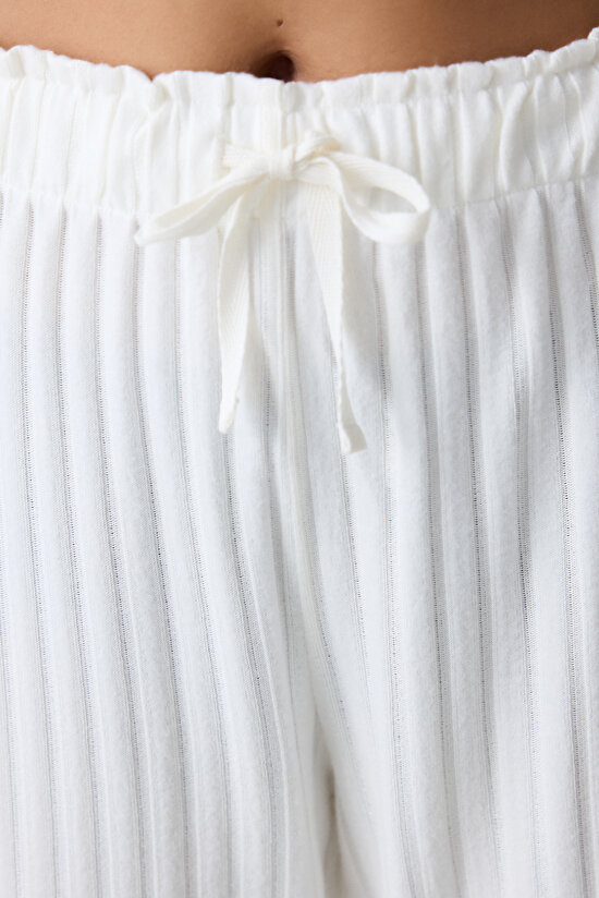 Warm Hearts Rib Kırık Beyaz Pantolon Pijama Altı - 4