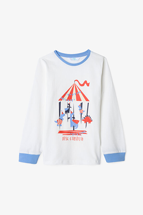 Erkek Çocuk Atlıkarınca Desenli Dino Carnaval Pamuklu 2'li Pijama Takımı - 4