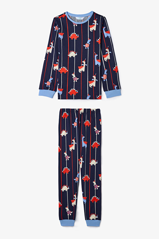 Erkek Çocuk Atlıkarınca Desenli Dino Carnaval Pamuklu 2'li Pijama Takımı - 6
