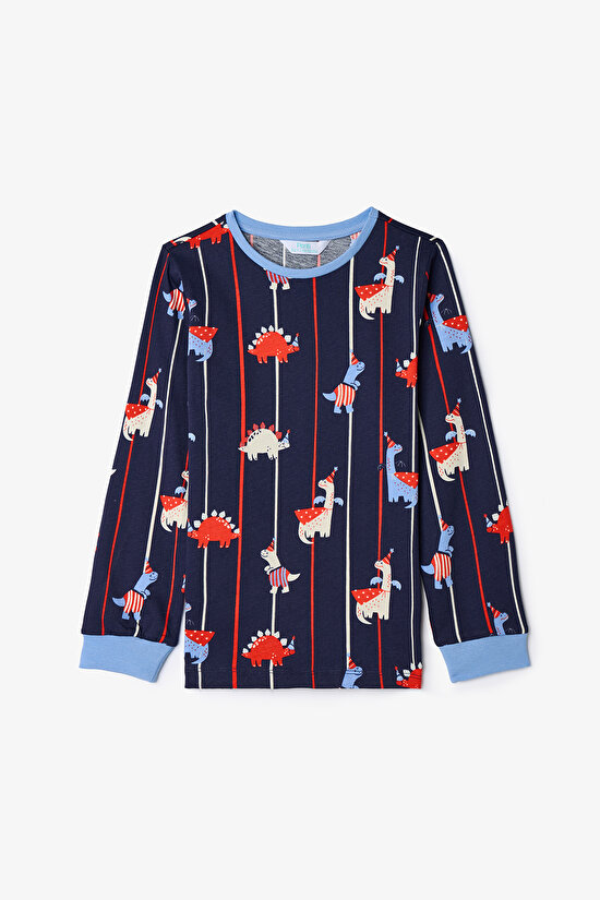 Erkek Çocuk Atlıkarınca Desenli Dino Carnaval Pamuklu 2'li Pijama Takımı - 7