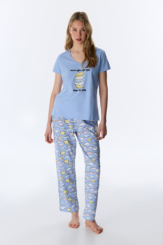 Blue Pillow Days Pants Pajama Set - 1