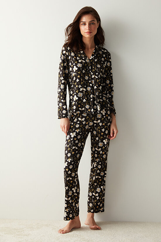 Blossom Dark Gömlek Siyah Pantolon Pijama Takımı - 1