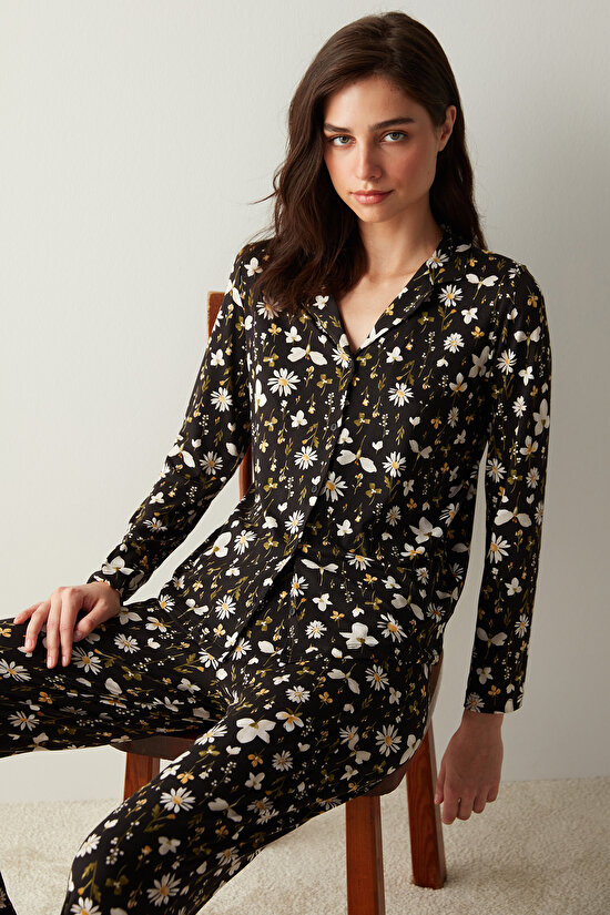 Blossom Dark Gömlek Siyah Pantolon Pijama Takımı - 2