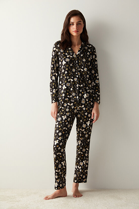 Blossom Dark Gömlek Siyah Pantolon Pijama Takımı - 4