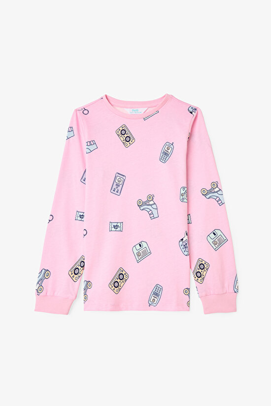 Kız Çocuk Retro Oyuncak Desenli Pamuklu Uzun Kollu 2'li Pijama Takımı - 3