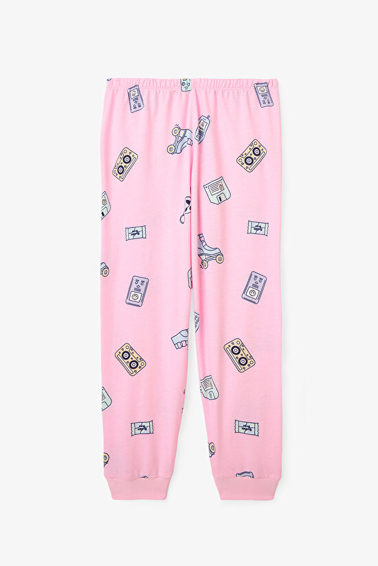 Kız Çocuk Retro Oyuncak Desenli Pamuklu Uzun Kollu 2'li Pijama Takımı - 4