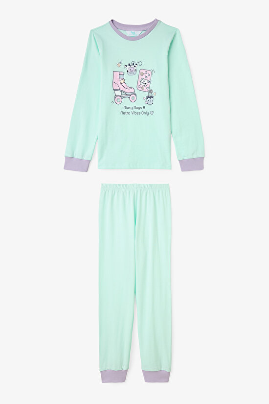 Kız Çocuk Retro Oyuncak Desenli Pamuklu Uzun Kollu 2'li Pijama Takımı - 5