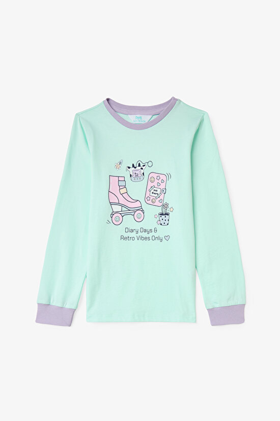 Kız Çocuk Retro Oyuncak Desenli Pamuklu Uzun Kollu 2'li Pijama Takımı - 6