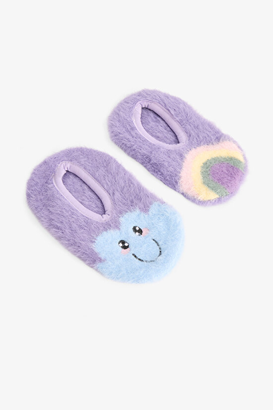 Girls Lilac Cloud Rainbow Embroidered Non-Slip Sole Home Shoe - 3