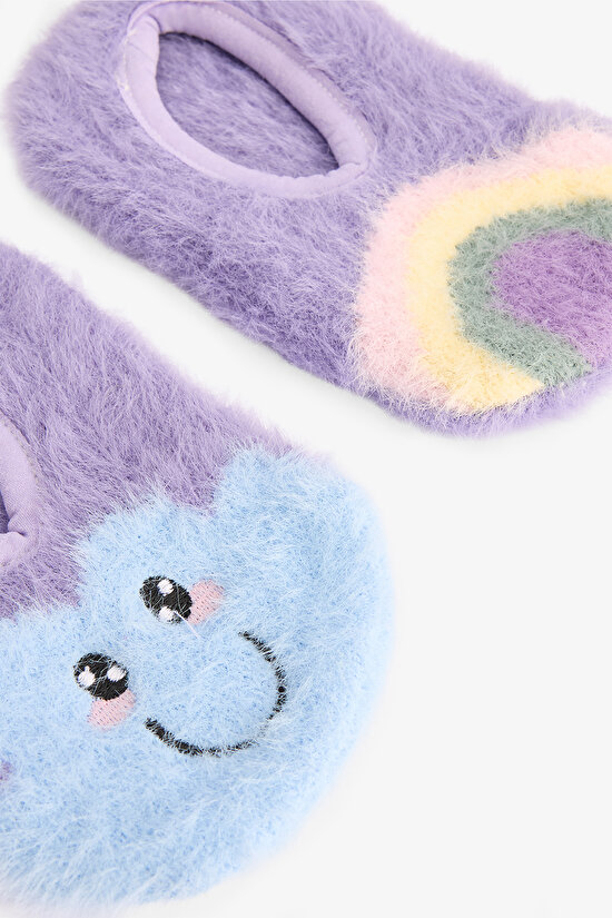 Girls Lilac Cloud Rainbow Embroidered Non-Slip Sole Home Shoe - 4