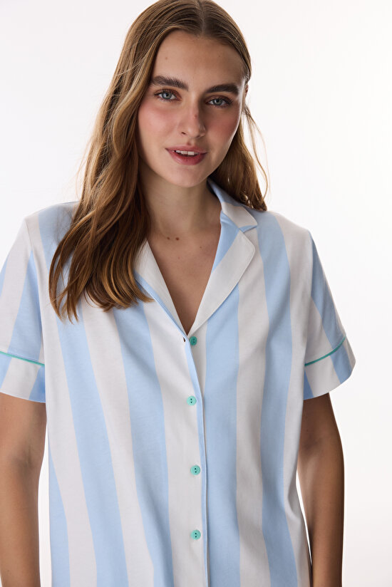 Açık Mavi Dreamy Mood Gömlek Pantolon Pijama Takımı - 4