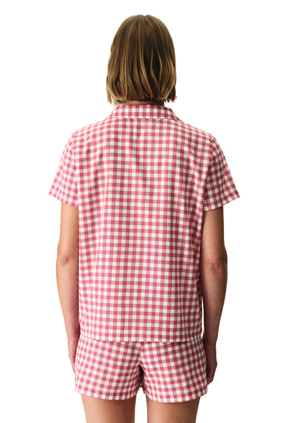 Gül Kurusu Pink Gingham Gömlek Şortlu Pijama Takımı - 4