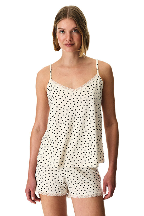 Bej Fleur Şortlu Pijama Takımı - 1