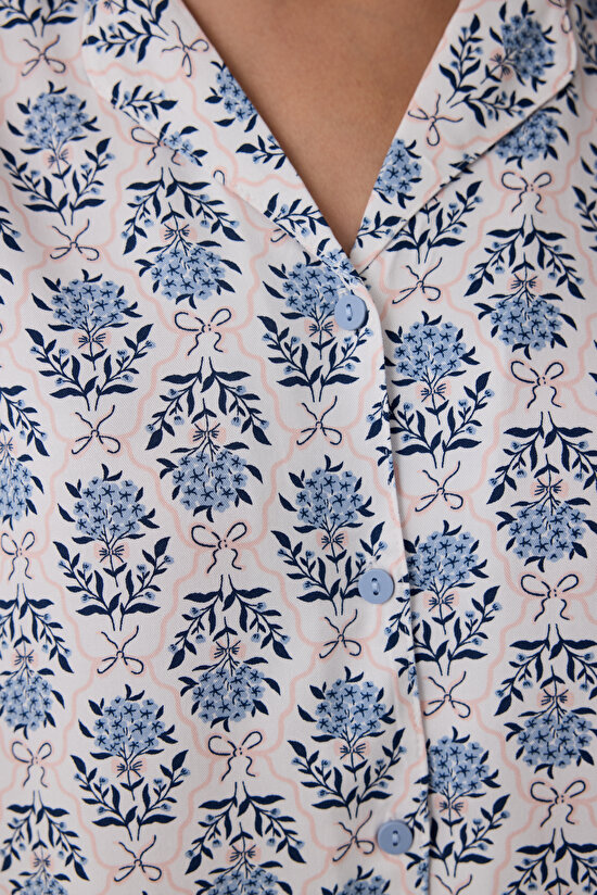 Açık Mavi Blue Flowers Uzun Kollu Gömlek Pijama Takımı Açık Mavi Blue Flowers Uzun Kollu Gömlek Pijama Takımı - 5