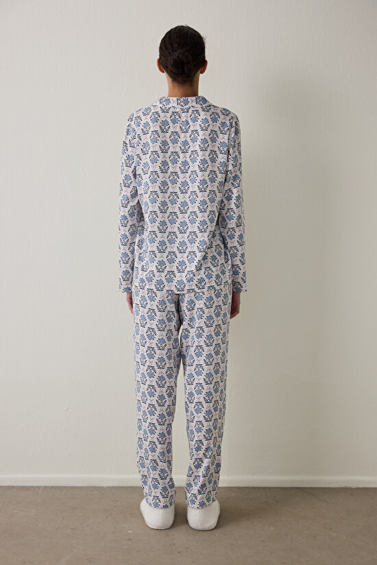 Açık Mavi Blue Flowers Uzun Kollu Gömlek Pijama Takımı Açık Mavi Blue Flowers Uzun Kollu Gömlek Pijama Takımı - 6