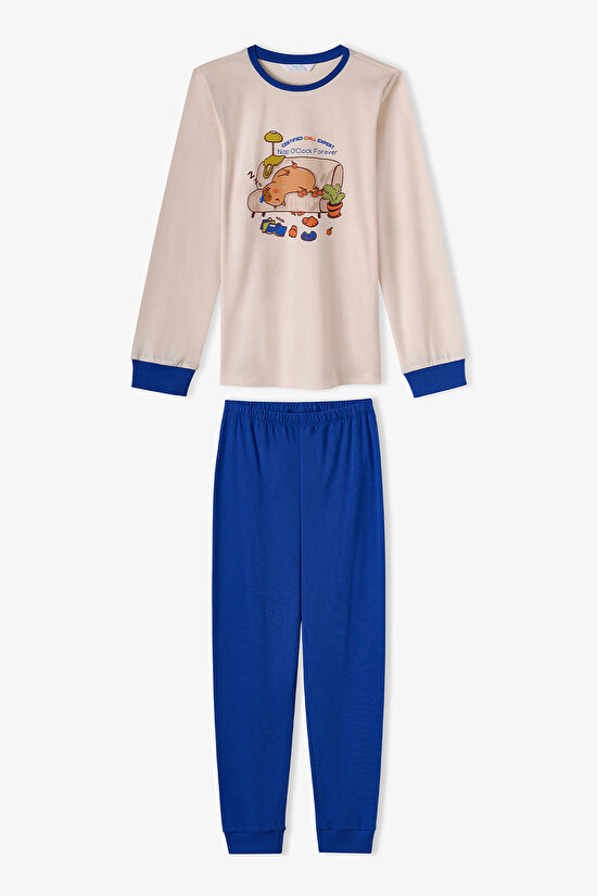 Erkek Çocuk Saks Nap Time Pamuklu Uzun Kollu 2'li Pijama Takımı - 1