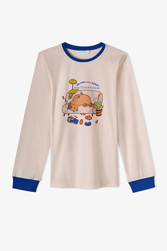 Erkek Çocuk Saks Nap Time Pamuklu Uzun Kollu 2'li Pijama Takımı - 2