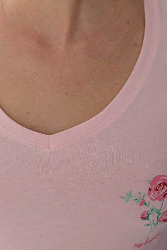 Gül Kurusu Pinkish Floral Pantolon Pijama Takımı - 4