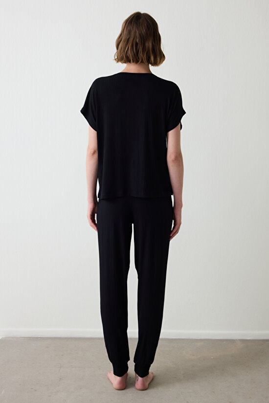Black Weekend Time Crew Neck Short Sleeve Pajama Set Black Weekend Time Crew Neck Short Sleeve Pajama Set - 4
