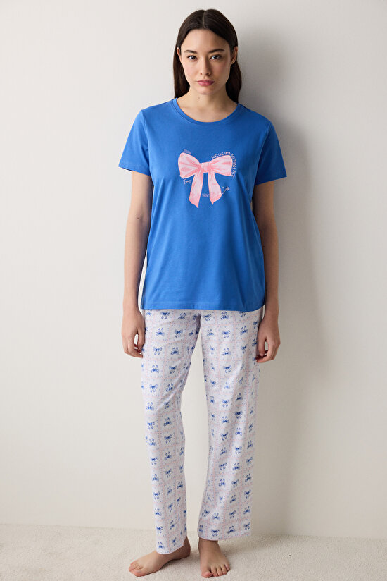 Fancy Bows Pant Blue PJ Set - 3
