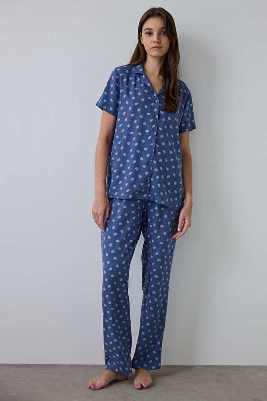 Hailee Desenli Gri Gömlek Pantolon Pijama Takımı - 1