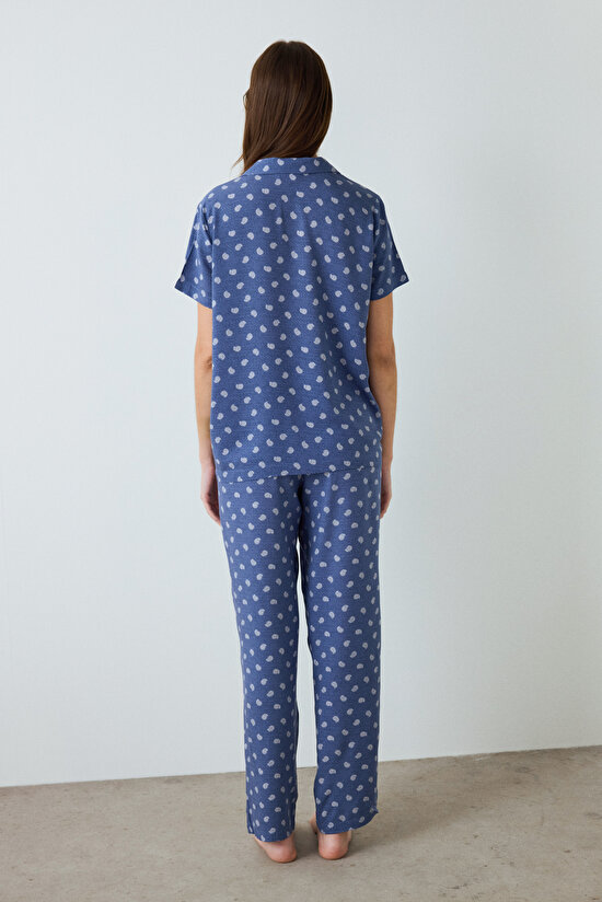 Indigo Hailee Floral Patterned Shirt Collar Short Sleeve Pajama Set Indigo Hailee Floral Patterned Shirt Collar Short Sleeve Pajama Set - 4