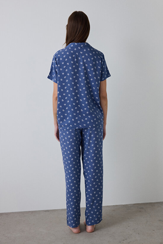 Indigo Hailee Floral Patterned Shirt Collar Short Sleeve Pajama Set Indigo Hailee Floral Patterned Shirt Collar Short Sleeve Pajama Set - 5