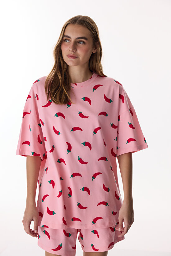 Pembe Chill Days Şortlu Pijama Takımı - 1