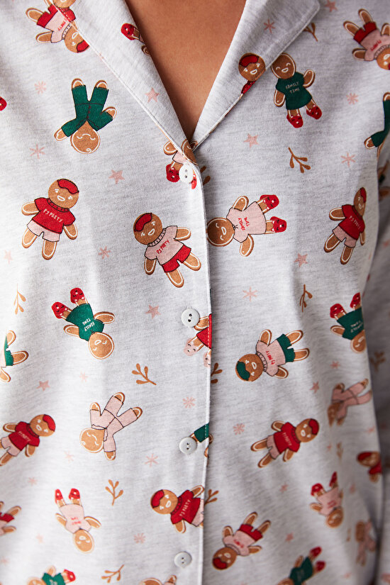 Gingerbread Uzun Kollu Gömlek Gri Pijama Takımı - 5