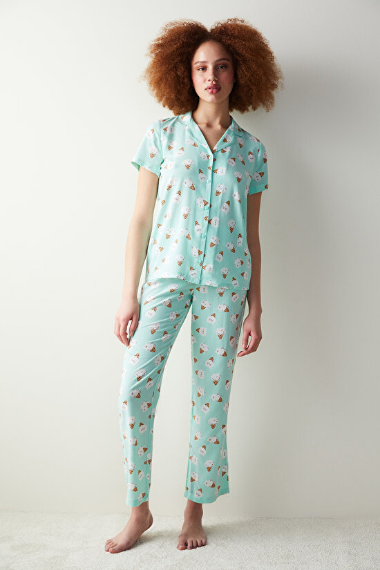 İce Cream Short Sleeve Shirt Pants Pyjamas Set - 1