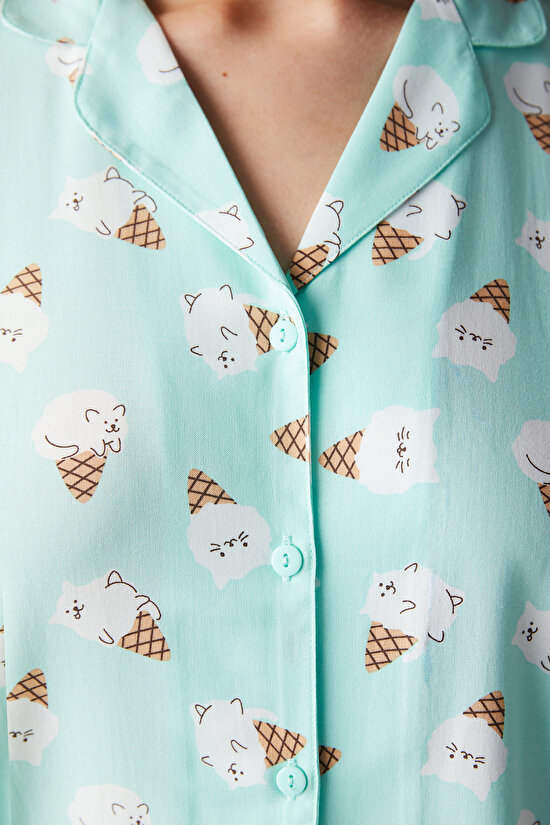 Ice Cream Mint Yeşili Gömlek Pantolon Pijama Takımı - 4