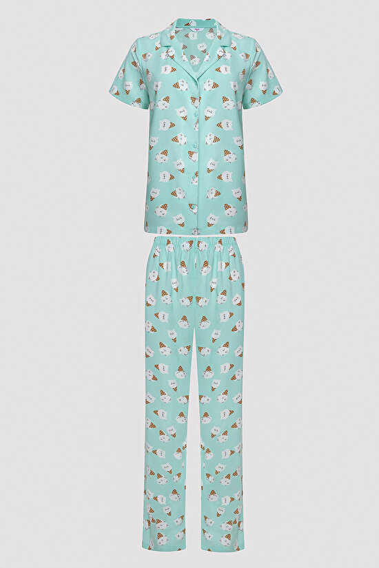 Ice Cream Mint Yeşili Gömlek Pantolon Pijama Takımı - 6