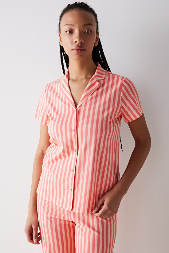 Base Rosy Stripes Gül Rengi Gömlek Pantolon Pijama Takımı - 2