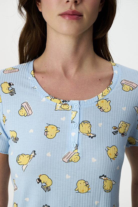 Light Blue Happine Ribbed Shorts Pajama Set - 4