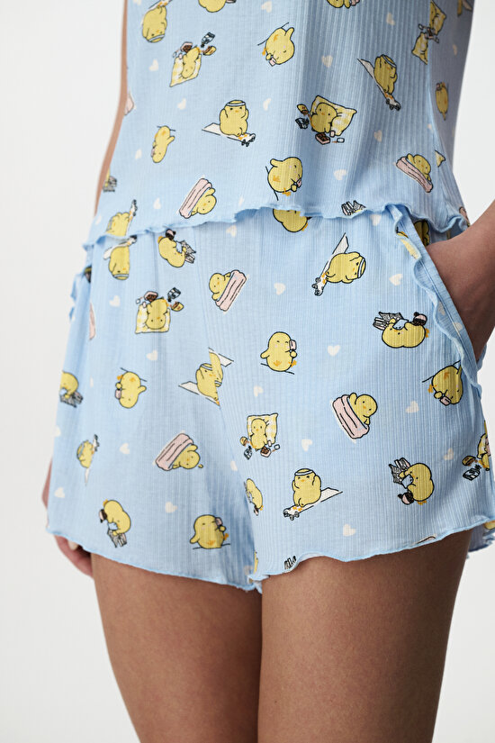 Light Blue Happine Ribbed Shorts Pajama Set - 5