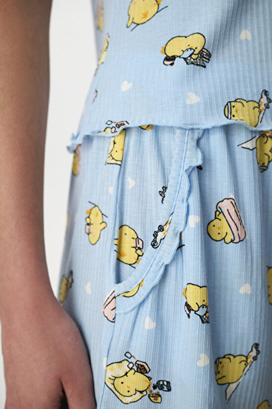 Light Blue Happine Ribbed Shorts Pajama Set - 6