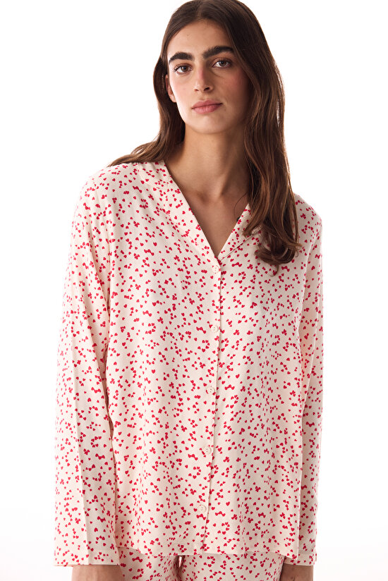 Çok Renkli Mini Hearts Gömlek Pantolon Pijama Takımı - 2