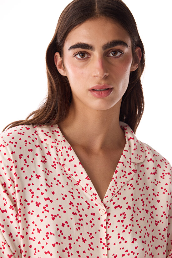 Çok Renkli Mini Hearts Gömlek Pantolon Pijama Takımı - 3