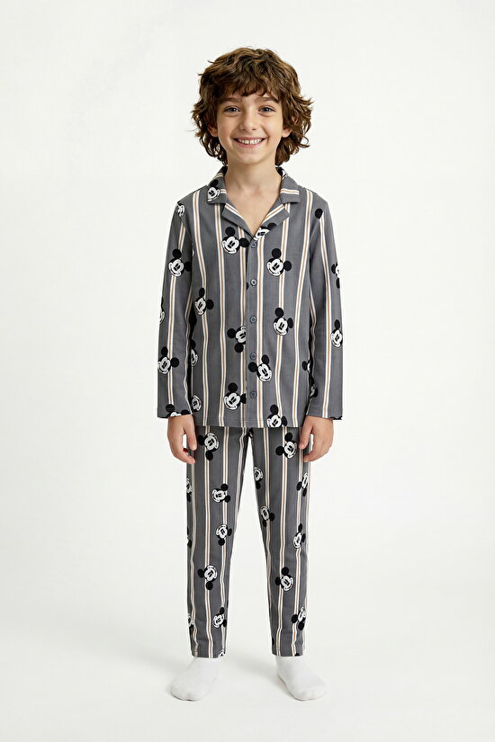 Grey Boys Licensed Mickey Fam Shirt Pajama Set - 1