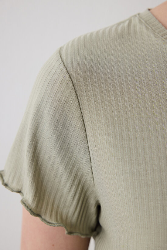 Bloom Solid Haki Tişört Pijama Üstü - 3