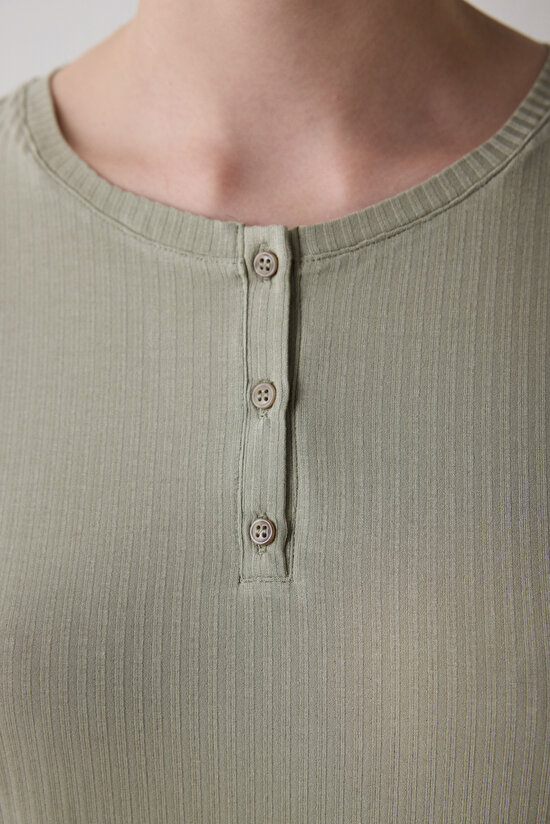 Bloom Solid Haki Tişört Pijama Üstü - 4