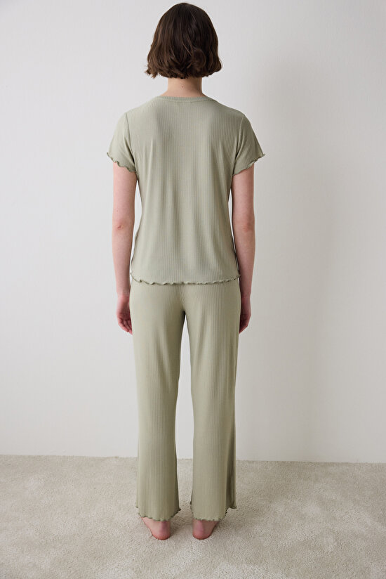 Bloom Solid Haki Tişört Pijama Üstü - 6