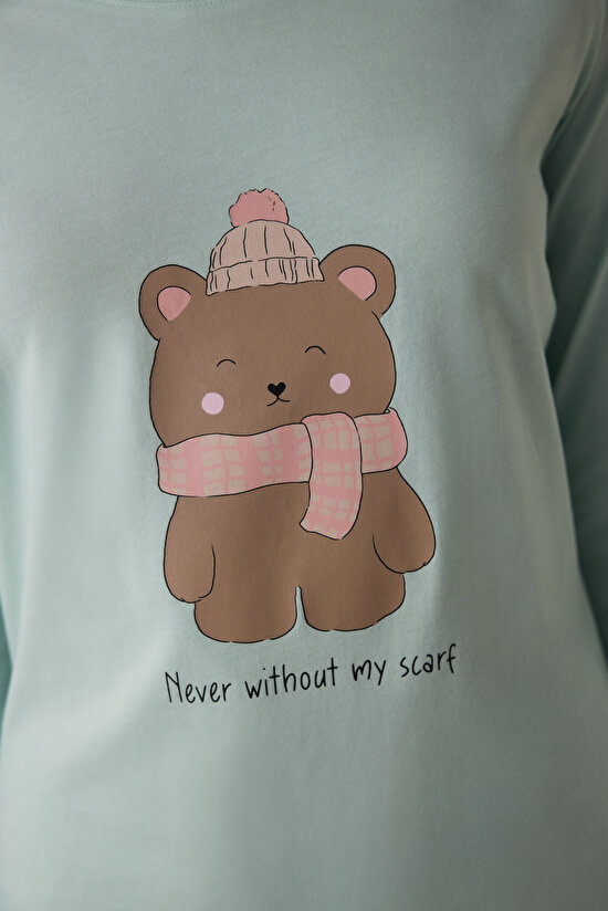 Mint Ent Scarf Crew Neck Long Sleeve Slogan Printed Pajama Set Mint Ent Scarf Crew Neck Long Sleeve Slogan Printed Pajama Set - 4
