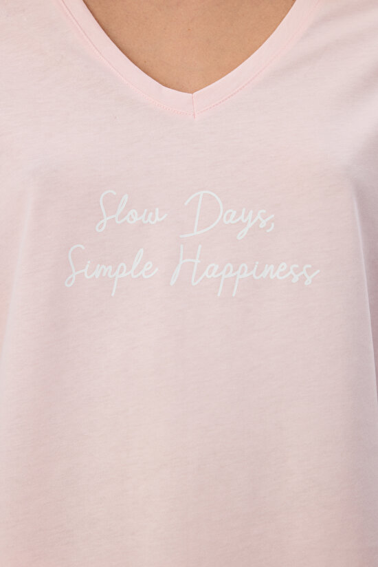 Pembe Slow Days Çizgili Kısa Kollu Kapri Pijama Takımı - 3
