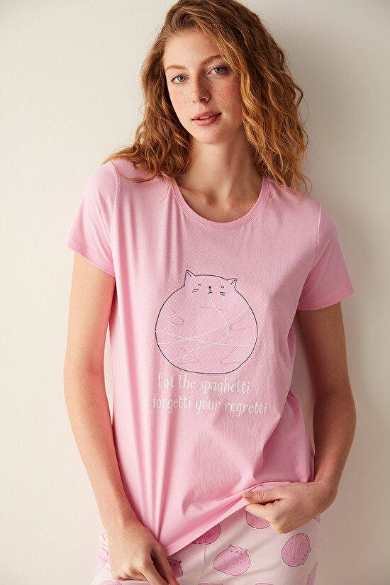 Happy Cat Pembe Pantolon Pijama Takımı - 4