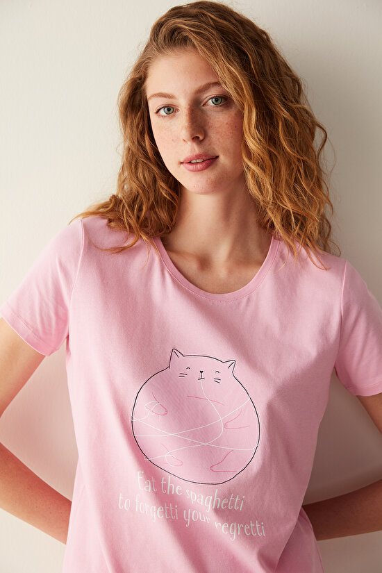 Happy Cat Pembe Pantolon Pijama Takımı - 5
